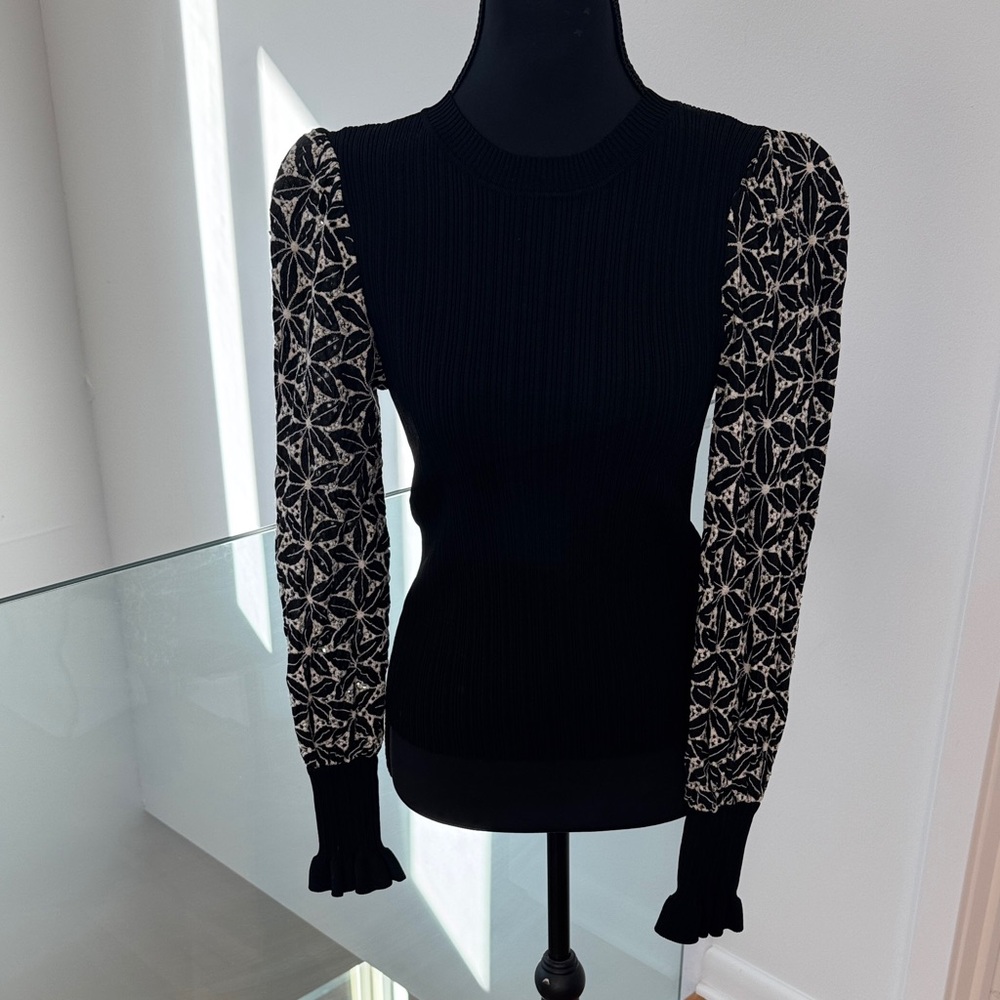 En Saison Black Blouse with Patterned Sleeves